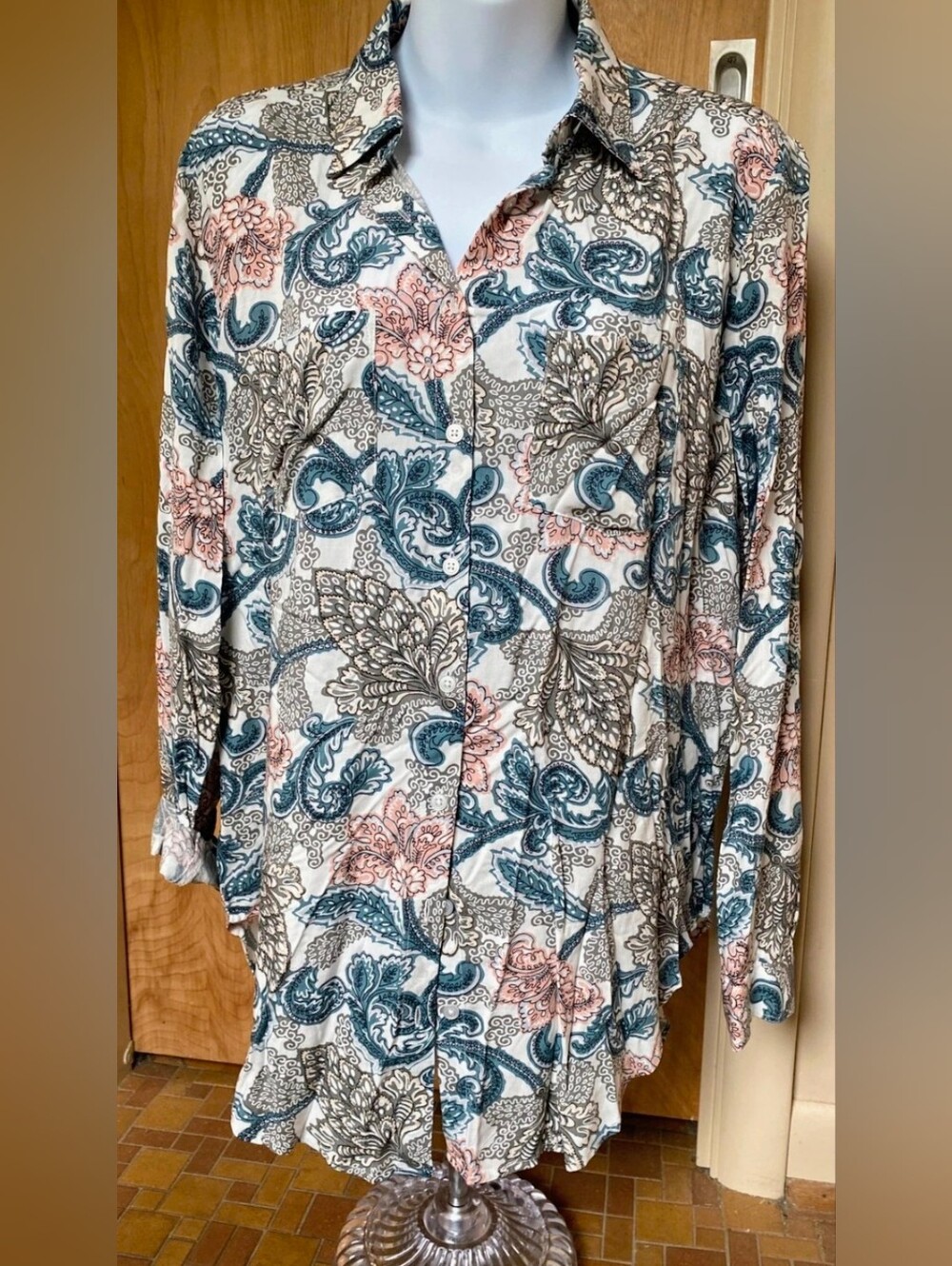 LOFT Paisley Button-Down Shirt in Blue, Pink & Gray